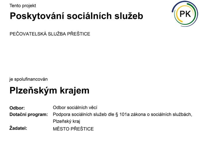 Poskytování sociální služby je spolufinancováno Plzeňským krajem